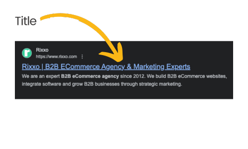 A screenshot showing a title tag in the search engine results