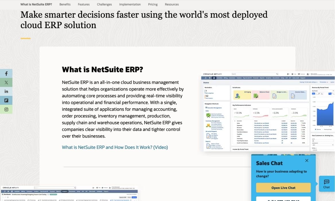 NetSuite ERP website screenshot