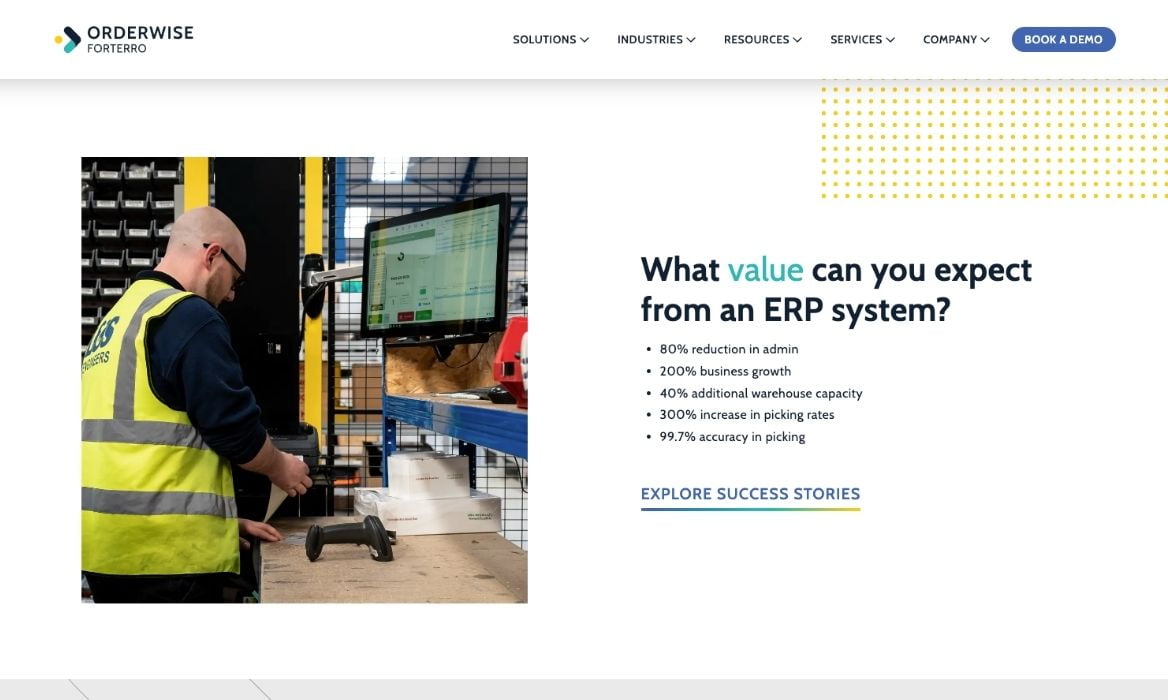 Orderwise ERP website screenshot