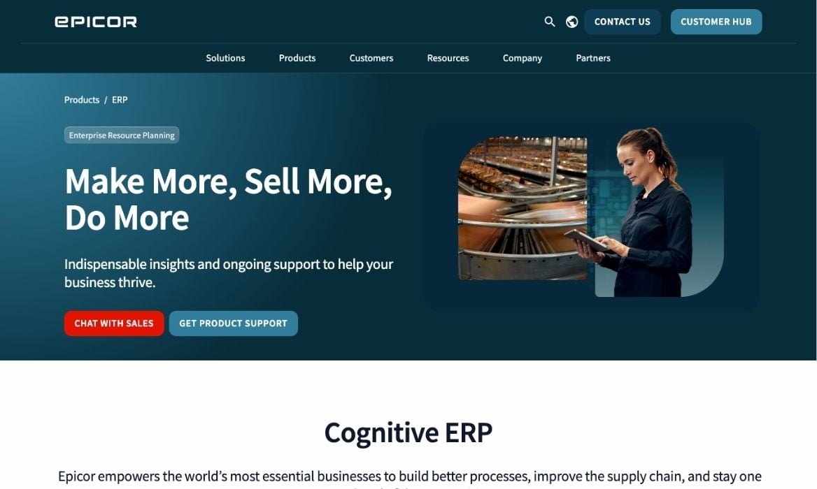 Epicor ERP website screenshot